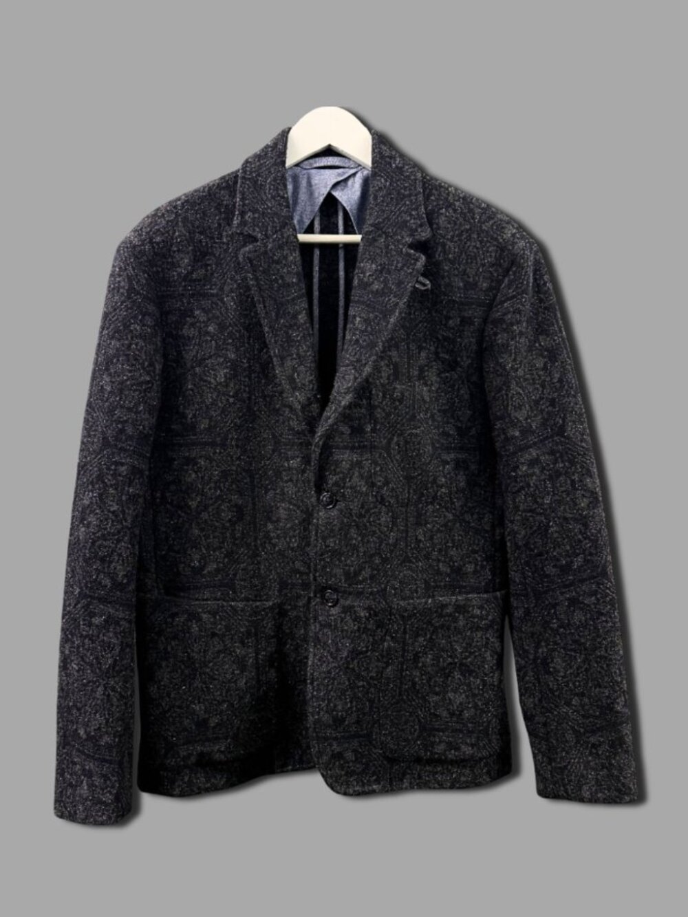 MONITALY Dark Navy White Jacquard Wool Bedford Jacket